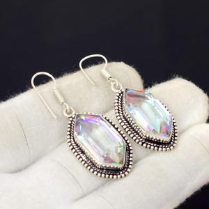 Mystic Topaz Dangle Earrings: Oxidized 925 Sterling Silver, Bohemian Style