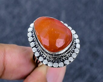 Oxidized Sterling Silver Carnelian Ring: Vintage Boho Jewelry