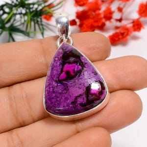 Handmade Sugilite Pear Pendant: Oxidized 925 Sterling Silver, Bohemian Style