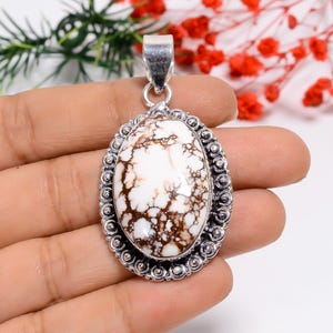 Natural Wild Horse Jasper Oval Shape Pendant | 925 Sterling Silver | Wild Horse Magnesite Jasper Pendant | Vintage Style Oxidized Pendant