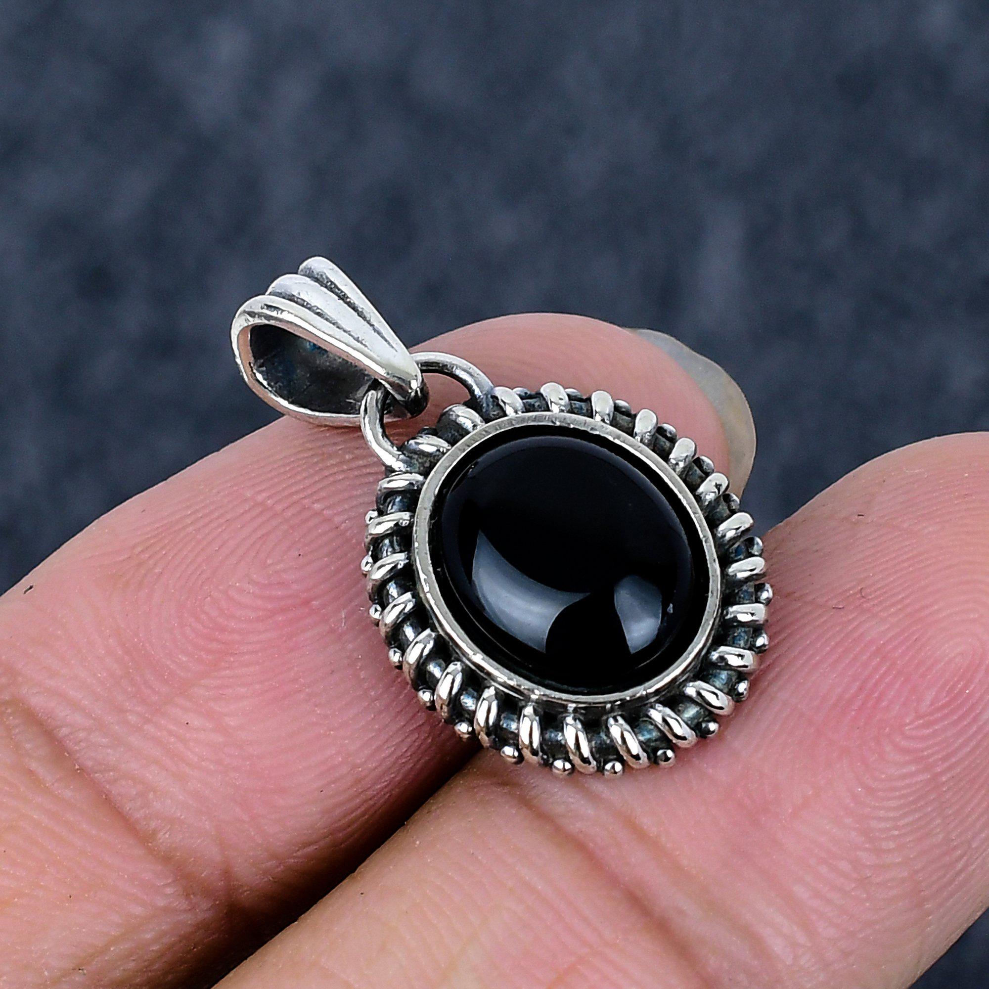 Oxidized Silver Black Onyx Pendant: Handmade Vintage Boho Charm - Etsy