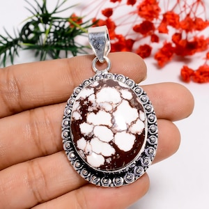 Natural Wild Horse Jasper Pendant | 925 Sterling Silver Pendant | Wild Horse Jasper Jewelry | Vintage Style Jewelry | Oval Shape Pendant