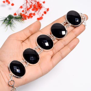 Natural Black Onyx Adjustable Chain Bracelet | 925 Sterling Silver Jewelry | Designer Bracelet | Handmade Bracelet | Black Onyx Jewelry