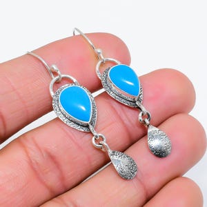 Turquoise Teardrop Earrings: Oxidized Sterling Silver 925, Handmade