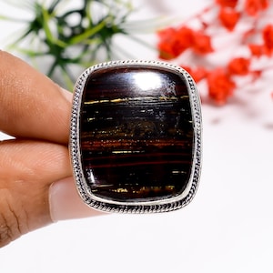 Oxidized Sterling Silver Iron Tiger Eye Ring: Handmade Bohemian Jewelry