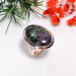 Natural Ruby Zoisite Silver Ring | 925 Sterling Silver Ring | Top Quality Gemstone Ring | Bohemian Statement Ring | Vintage Style Jewelry