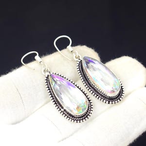 Sterling Silver Rainbow Fire Topaz Earrings: Oxidized Bohemian Jewelry