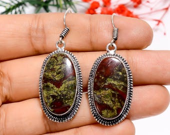 Oxidized Sterling Silver Dragon Blood Jasper Earrings | Handmade Boho Jewelry