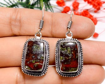 Oxidized Sterling Silver Dragon Blood Jasper Earrings | Handmade Vintage Jewelry