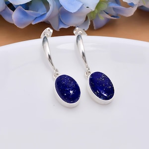 Sterling Silver Lapis Lazuli Earrings: Handmade Dangle Drop, 1.3"