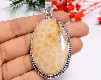 Fossile Korallen Anhänger aus 925er Silber: Handgemachter Boho Schmuck