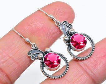 Pink Tourmaline Sterling Silver Earrings: Handmade Boho Jewelry