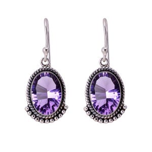 925 Sterling Silver Amethyst Earrings | Handmade Dangle Drop Earrings | Designer Earrings | Oval Shape Amethyst Earrings | Gift For Mother
