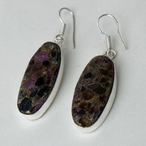 Mosaic Gemstone Earrings: Sterling Silver Dangle Drop, Bohemian Style