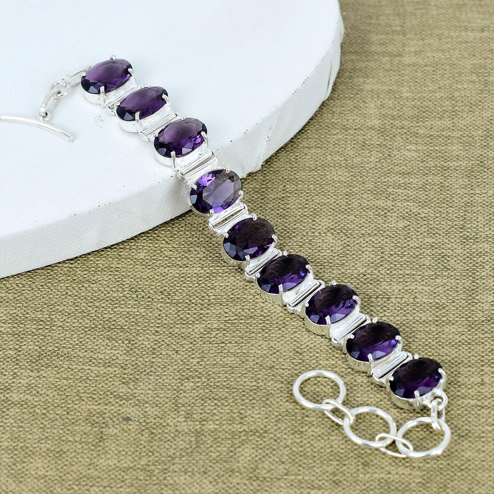 Bracciale Mantraroma In Argento 925 Con Pietra Preziosa – Modello Sarala Gocce, Fatto A Mano, Lunghezza 20 Cm