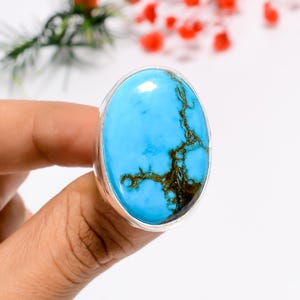 Oval Magnesit Türkis Ring: Oxidiertes Sterling Silber Boho Schmuck