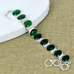 Chrome Diopside 925 Sterling Silver Bracelet | Faceted Oval Gemstone Jewelry