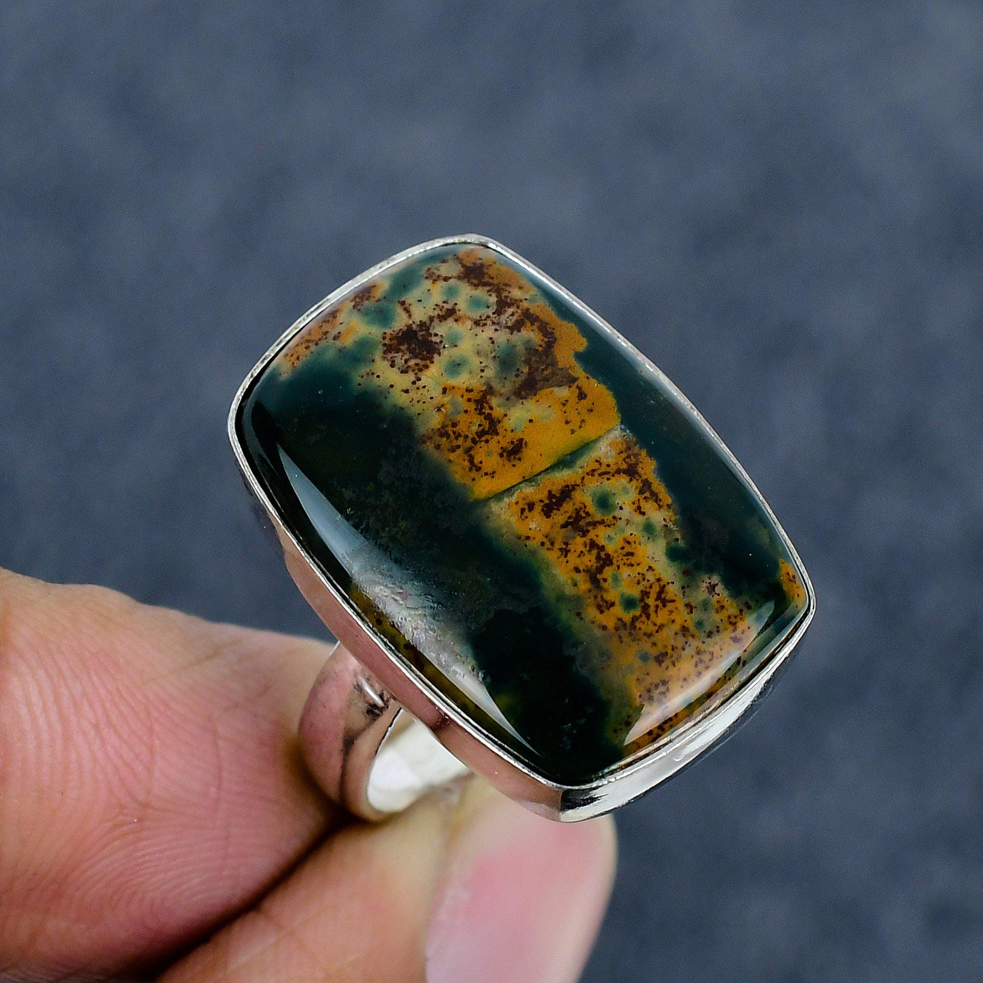 Natural Ocean Jasper Silver Ring | 925 Sterling Silver Ring | Top Quality Gemstone Jewelry | Bohemian Oxidize Ring | Vintage Jewelry Gift