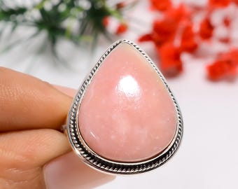 Pink Opal Sterling Silver Ring: Adjustable Oxidized Vintage Style