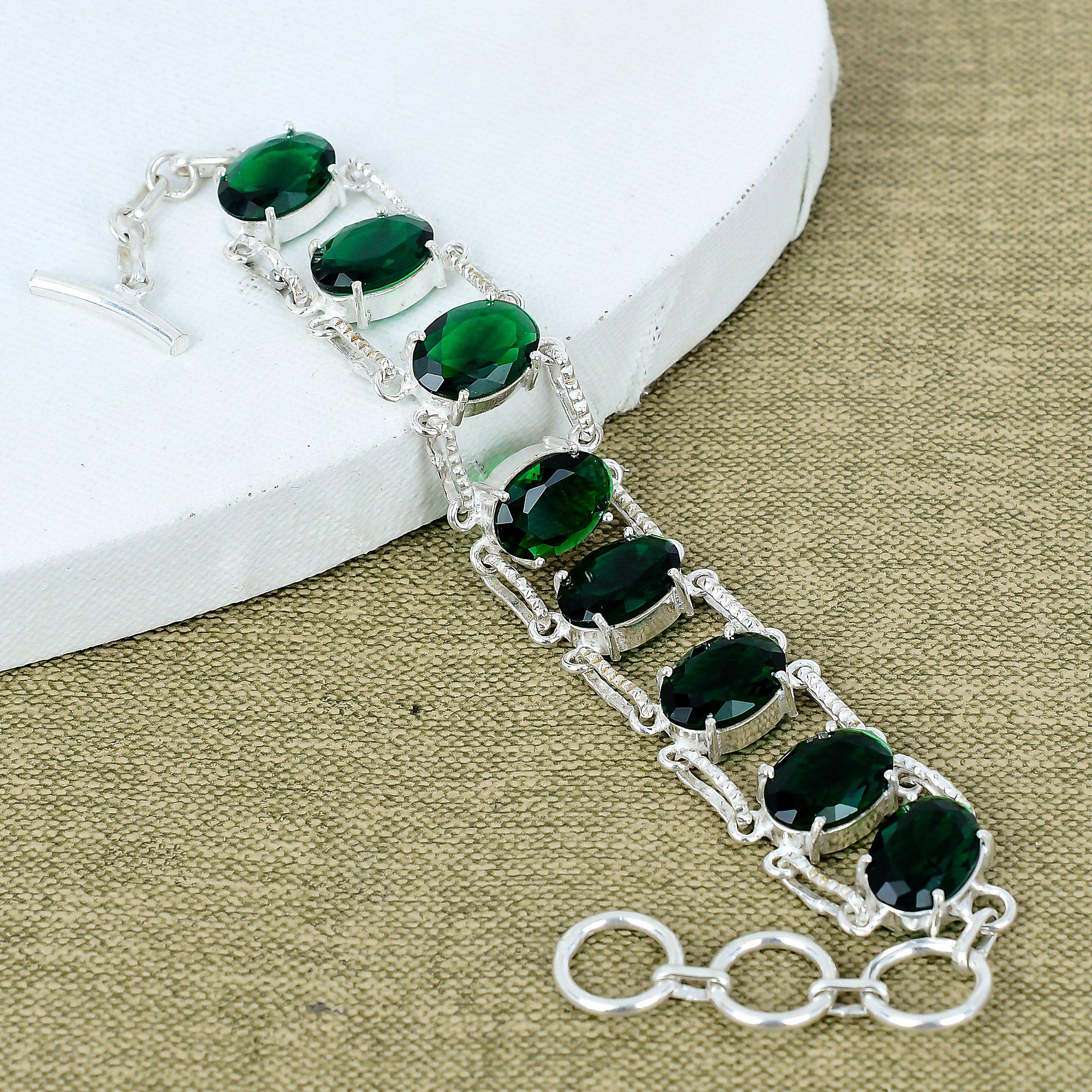 Silver Green Stone インレイ デミ スプーン Chrome Diopside Silver Bracelet | Handmade 925 Sterling Silver