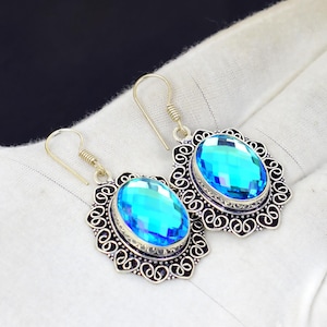 Blue Mystic Topaz Sterling Silver Earrings: Oxidized Vintage Style