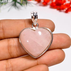 Handcrafted Rose Quartz Heart Pendant, Sterling Silver Necklace