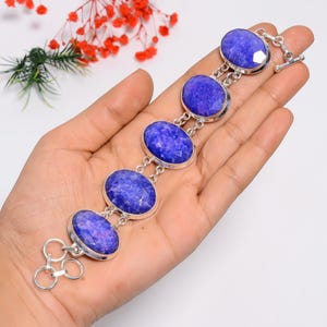 Blue Sapphire Sterling Silver Bracelet: Adjustable Handmade Jewelry