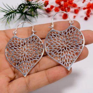 Oxidized Sterling Silver Leaf Earrings: Filigree Dangle Jewelry