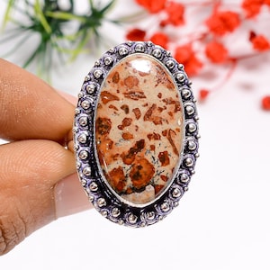 Asteroid Jasper Sterling Silver Ring: Handmade Oxidized Boho Ring