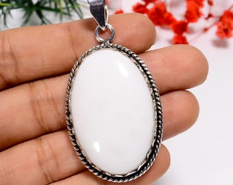Oxidized Sterling Silver White Coral Pendant - Handmade Oval Jewelry