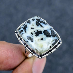 Natural Dalmatian Jasper Silver Ring | 925 Sterling Silver Ring | Top Quality Gemstone Jewelry | Bohemian Oxidize Ring | Vintage Jewelry