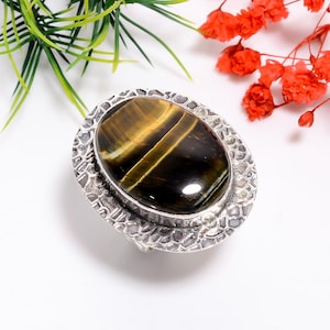 Tiger Eye Ring: Oxidized Sterling Silver, Handmade Bohemian Jewelry