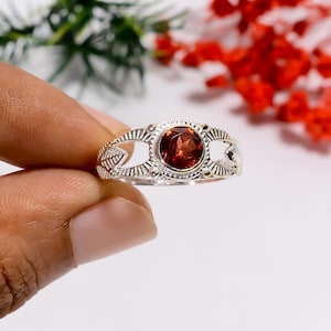 Red Garnet Sterling Silver Ring: Handmade Oxidized Statement Ring