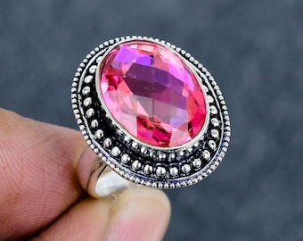 Pink Tourmaline 925 Sterling Silver Ring | Pink Gemstone Ring | Bohemian Ring | Oxidized Ring | Handmade Silver Ring | Gifts For Women
