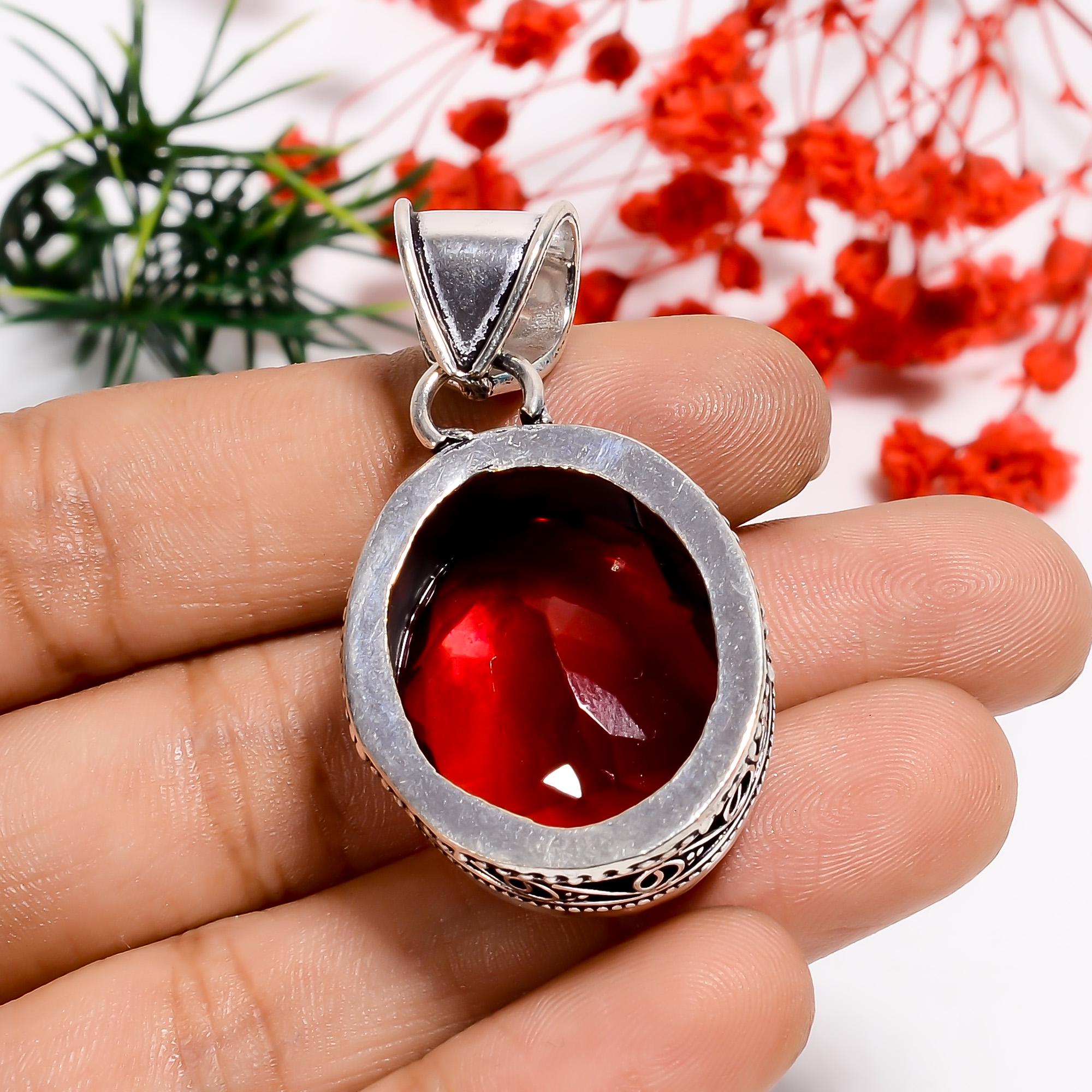 ピンクトルマリンスターリングシルバーペンダント：手作りボヘミアン