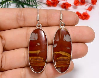 Boucles D'oreille Vintage Argent 950 Avec Pierre Jaspe Rouge Orangé - Occasion