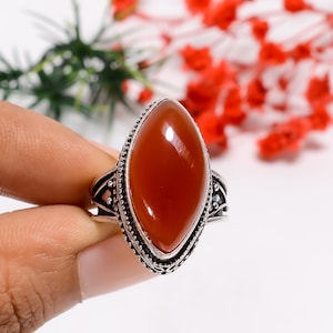 Marquise Carnelian Ring: Handmade 925 Sterling Silver Boho Statement