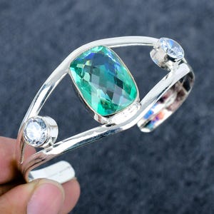 Rainbow Topaz Cuff Bangle: Handmade 925 Sterling Silver Bohemian Bracelet