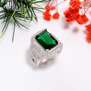 Green Chrome Diopside 925 Sterling Silver Ring | White Zircon Ring | Wedding Ring | Handmade Ring | Statement Ring | Anniversary Ring