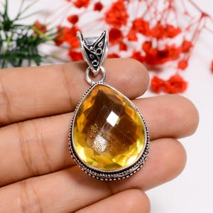 Oxidized Sterling Silver Citrine Pendant: Vintage Bohemian Jewelry