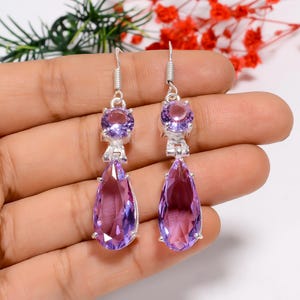 Purple Amethyst Dangle Drop Earrings | 925 Sterling Silver Earrings | Handmade Earrings | Designer Earrings | Party-Wear Dangle Earrings