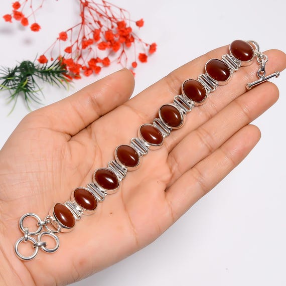 Carnelian Red Bracelet Red Carnelian Bracelet Handmade 925 Sterling Silver Adjustable
