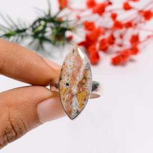 Natural Ocean Jasper Marquise Shape Ring | 925 Sterling Silver Adjustable Ring | Top Quality Gemstone Ring | Handcrafted Silver Jewelry