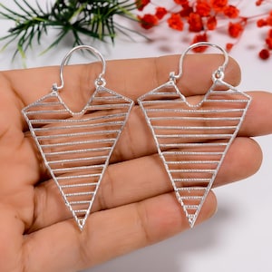 Oxidized Sterling Silver Triangle Earrings: Geometric Cutwork Dangle