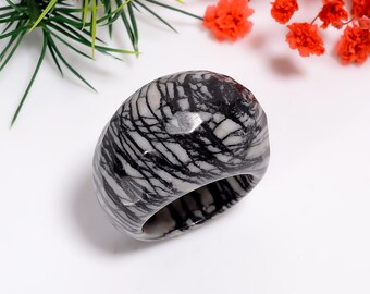 Handmade Picasso Jasper Ring: Black Gemstone, Size 9.25