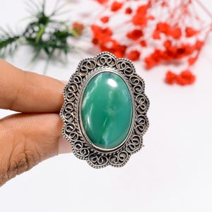 Chrysoprase Ring: Oxidized Sterling Silver, Vintage Style, Bohemian Statement