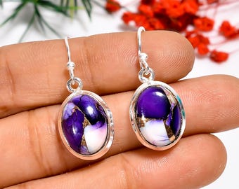 スパイニーオイスターターコイズシルバーメッキダングルイヤリング