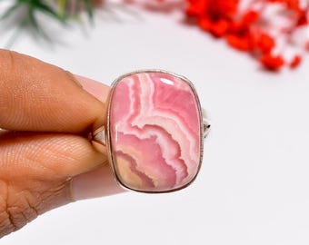 Natural Rhodochrosite Sterling Silver Ring – Handmade Pink Gemstone Jewelry