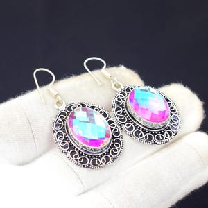 Rainbow Mystic Topaz Earrings: Oxidized Sterling Silver, Vintage Style