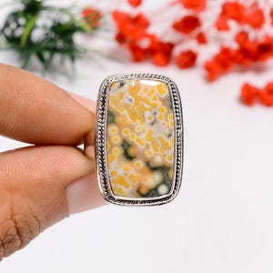Natural Ocean Jasper Vintage Style Ring | 925 Sterling Silver Ring | Top Quality Gemstone Ring | Bohemian Ring | Statement Adjustable Ring